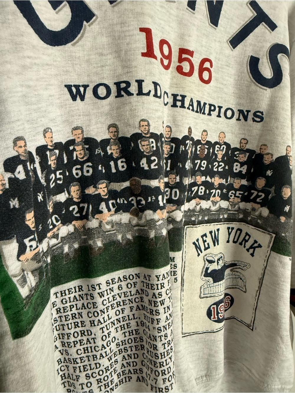 Vintage New York Giants Gray Graphic Crewneck Sweatshirt 1956 World Champions - Picture 5 of 10